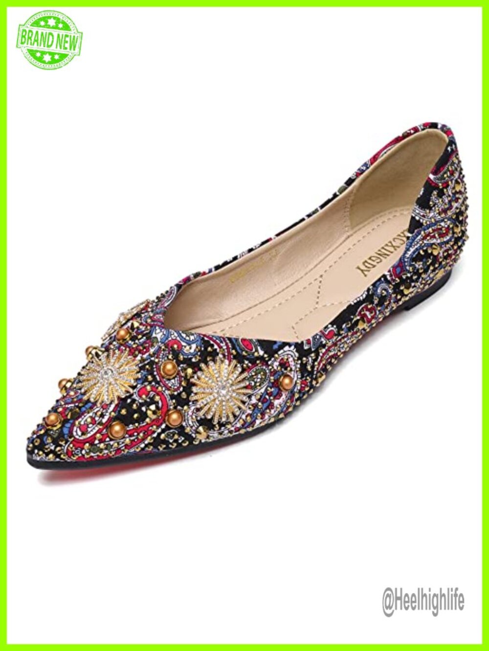 Women's Pointed Toe Satin Flats Rhinestone Slip-On Dressy Work Wedding Shoes